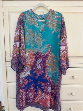 ETRO Silk Printed Kaftan Dress Paisley Vneck Draped Sleeve